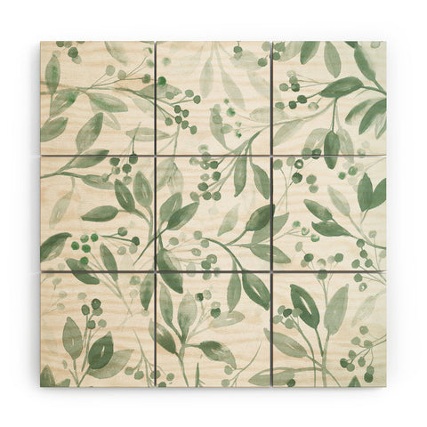 Laura Trevey Berries and Leaves Mint Wood Wall Mural