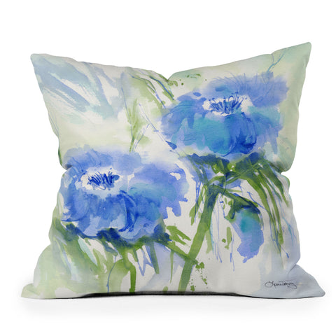 Laura Trevey Blue Blossoms Two Outdoor Throw Pillow