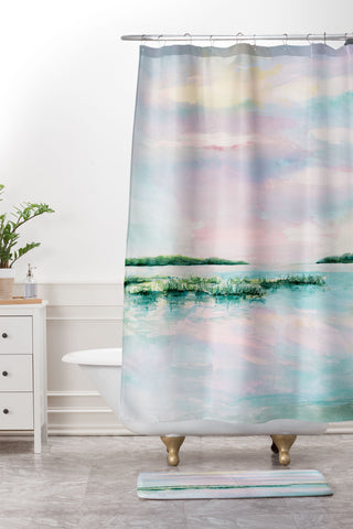 Laura Trevey Cotton Candy Skies Shower Curtain And Mat