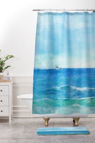 Laura Trevey Ocean Blue Seascape Shower Curtain And Mat