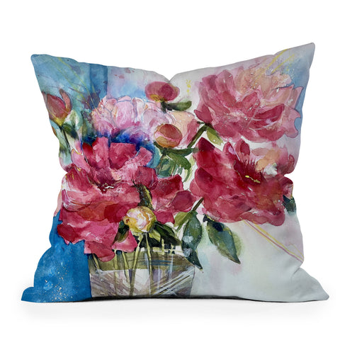 Laura Trevey Peony For Your Thoughts Outdoor Throw Pillow