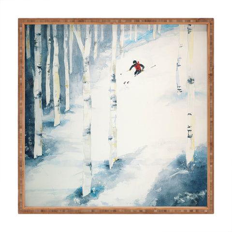 Laura Trevey Snow Skiing Square Tray