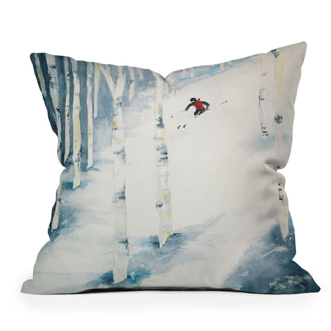 Laura Trevey Snow Skiing Throw Pillow