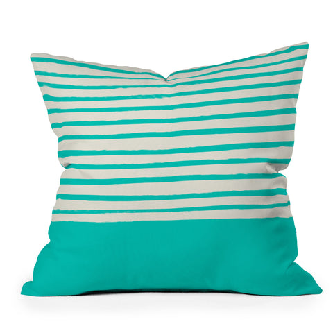 Leah Flores Aqua x Stripes Outdoor Throw Pillow