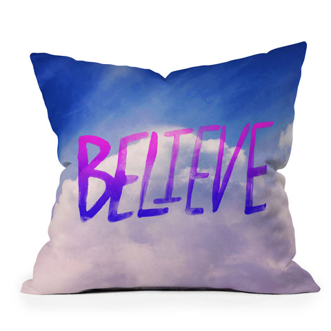 Leah Flores Believe X Clouds Outdoor Throw Pillow