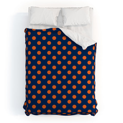 Leah Flores Blue and Orange Polka Dots Duvet Cover