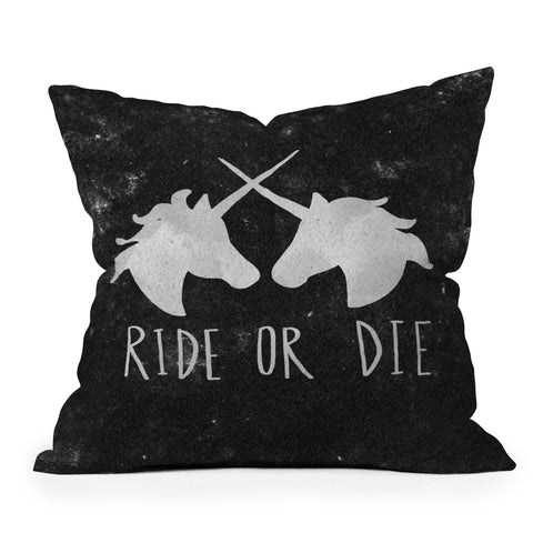 Leah Flores Ride or Die Unicorns Outdoor Throw Pillow