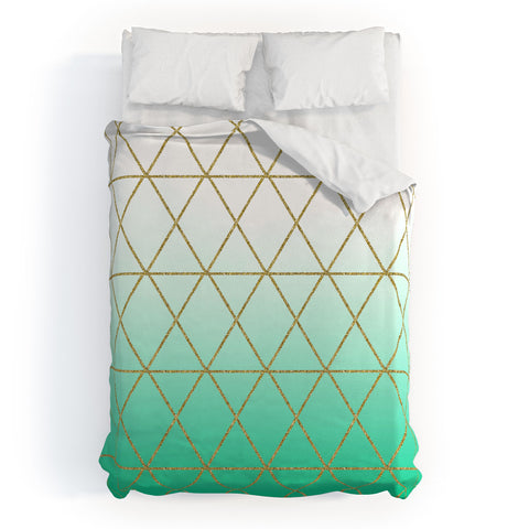 Leah Flores Turquoise and Gold Geometric Duvet Cover