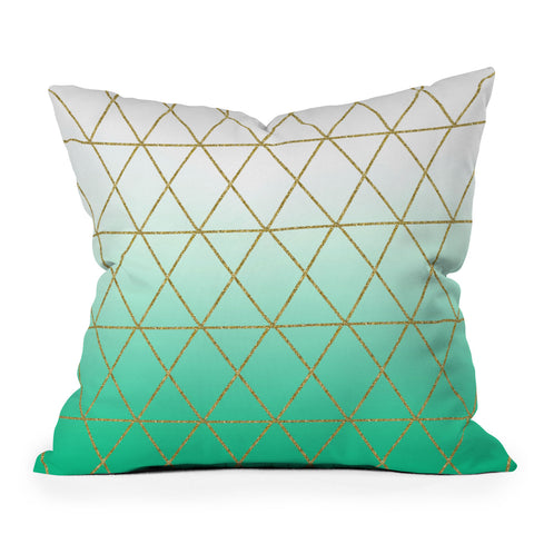 Leah Flores Turquoise and Gold Geometric Outdoor Throw Pillow