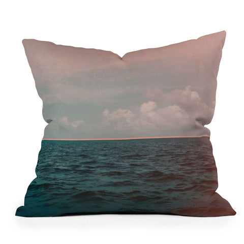 Leah Flores Turquoise Ocean Peach Sunset Outdoor Throw Pillow