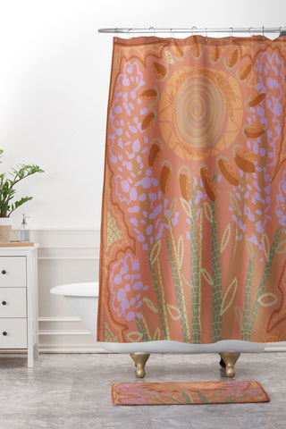 Leeya Makes Noise Fields of Burnt Sienna and Lavender Shower Curtain And Mat
