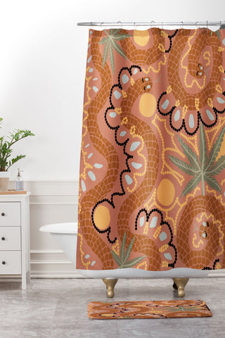 Leeya Makes Noise Snakes and Dope Flowers Shower Curtain And Mat