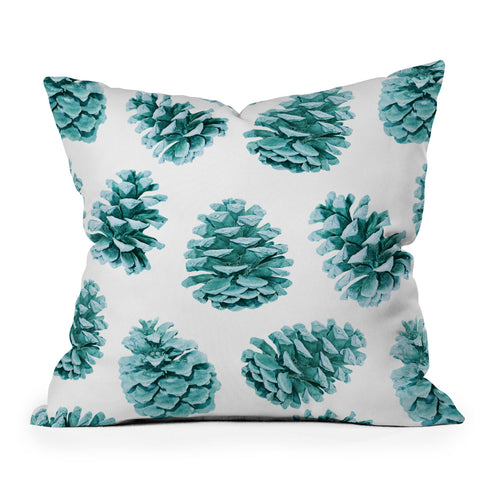 Lisa Argyropoulos Aqua Teal Pine Cones Outdoor Throw Pillow