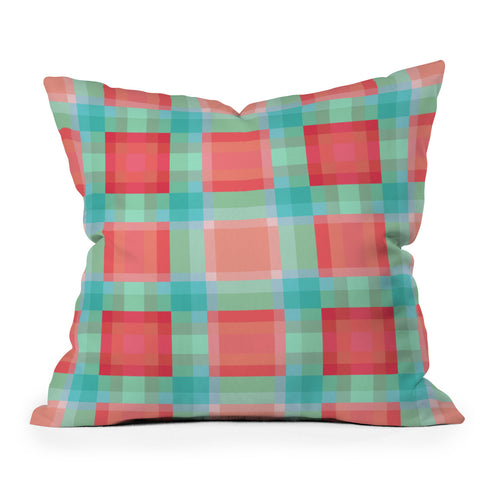 Lisa Argyropoulos Coral Mint Geo Plaid Outdoor Throw Pillow