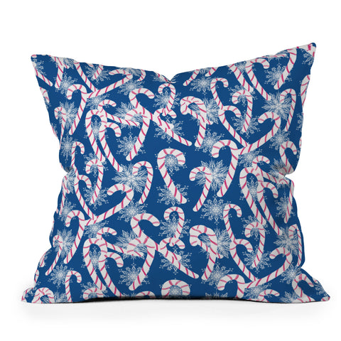 Lisa Argyropoulos Frosty Canes Blue Outdoor Throw Pillow