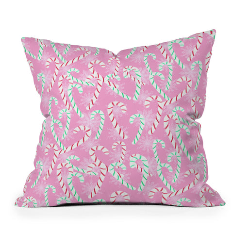 Lisa Argyropoulos Frosty Canes Pink Outdoor Throw Pillow