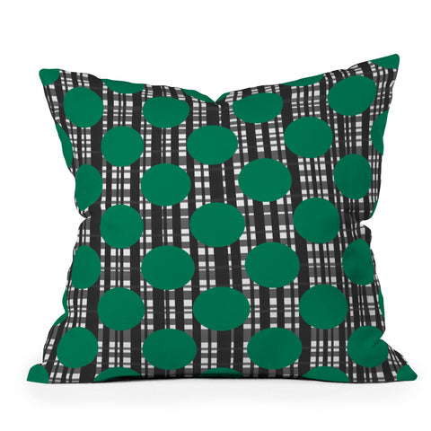 Lisa Argyropoulos Holiday Plaid and Dots Green Outdoor Throw Pillow