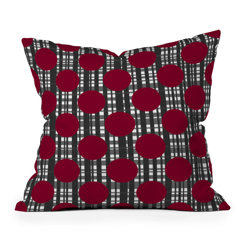 Lisa Argyropoulos Holiday Plaid and Dots Red Outdoor Throw Pillow