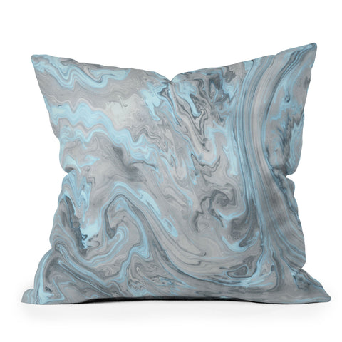 Lisa Argyropoulos Ice Blue and Gray Marble Outdoor Throw Pillow