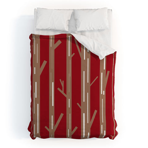 Lisa Argyropoulos Modern Trees Red Duvet Cover