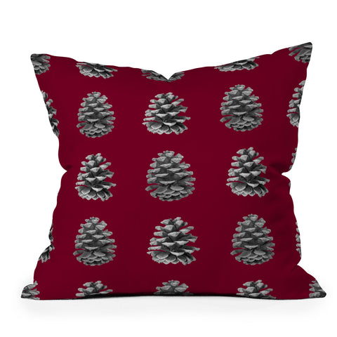 Lisa Argyropoulos Monochrome Pine Cones and Red Outdoor Throw Pillow