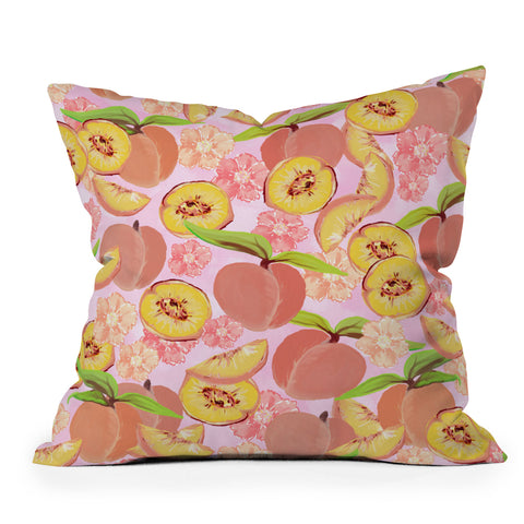 Lisa Argyropoulos Peaches On Pink Outdoor Throw Pillow