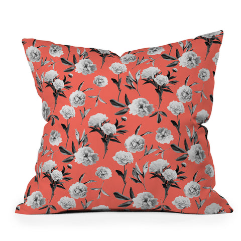 Lisa Argyropoulos Peonies Mono Coral Outdoor Throw Pillow
