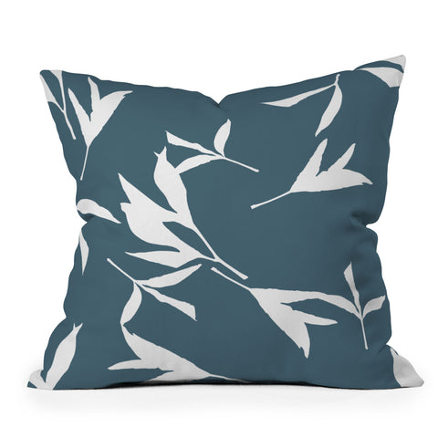 Lisa Argyropoulos Peony Leaf Silhouettes Blue Outdoor Throw Pillow
