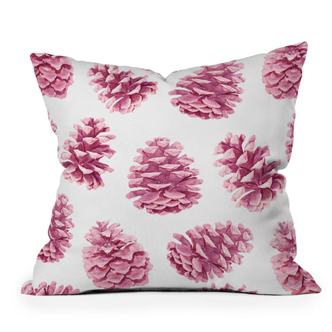 Lisa Argyropoulos Pink Pine Cones Outdoor Throw Pillow