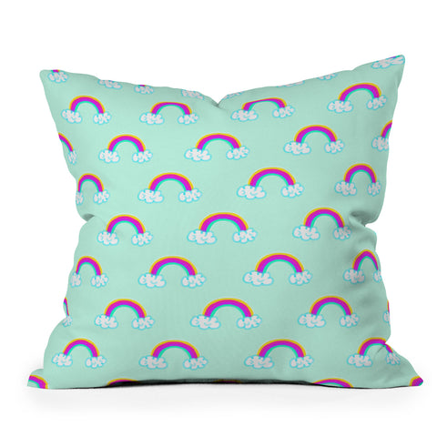 Lisa Argyropoulos Rainbows Mint Outdoor Throw Pillow