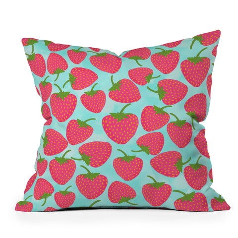 Lisa Argyropoulos Strawberry Sweet In Blue Outdoor Throw Pillow