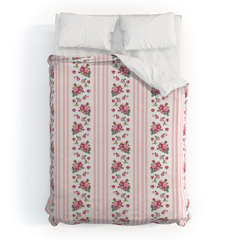 Lisa Argyropoulos Vintage Floral Stripes Pink Duvet Cover