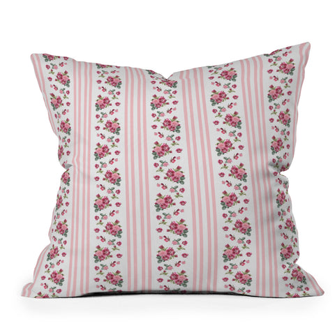 Lisa Argyropoulos Vintage Floral Stripes Pink Outdoor Throw Pillow