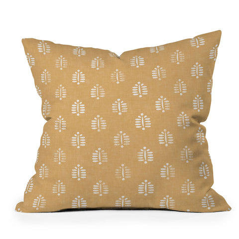 Little Arrow Design Co block print fern dijon Outdoor Throw Pillow