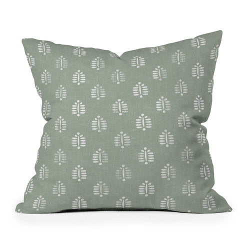 Little Arrow Design Co block print ferns sage Outdoor Throw Pillow