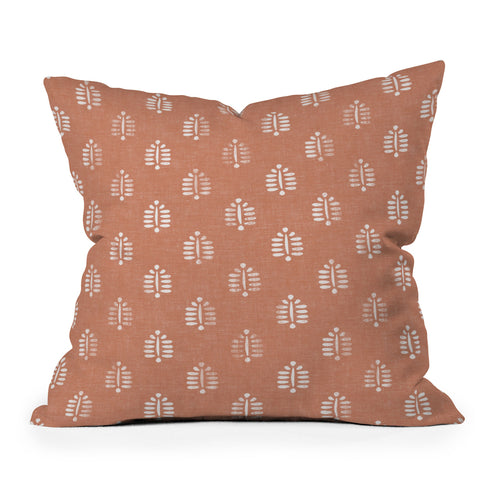 Little Arrow Design Co block print ferns terracotta Outdoor Throw Pillow