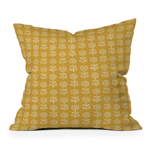 Little Arrow Design Co block print floral mustard Outdoor Throw Pillow