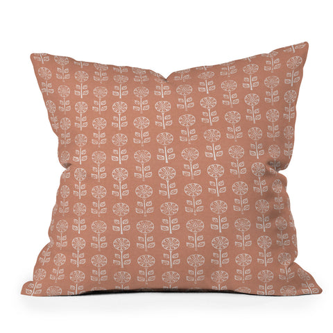 Little Arrow Design Co block print floral terracotta Outdoor Throw Pillow