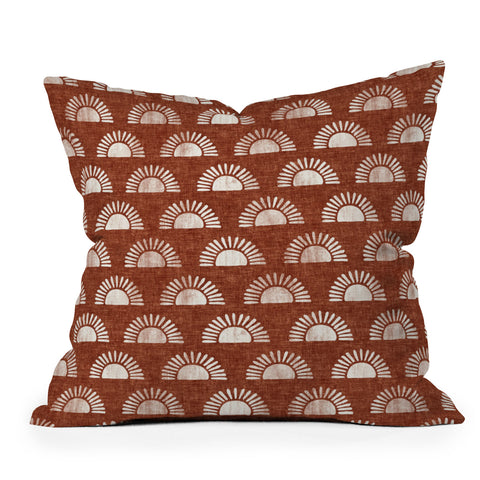 Little Arrow Design Co block print suns on rust Outdoor Throw Pillow