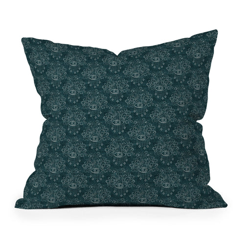 Little Arrow Design Co bohemian eyes on blue Outdoor Throw Pillow