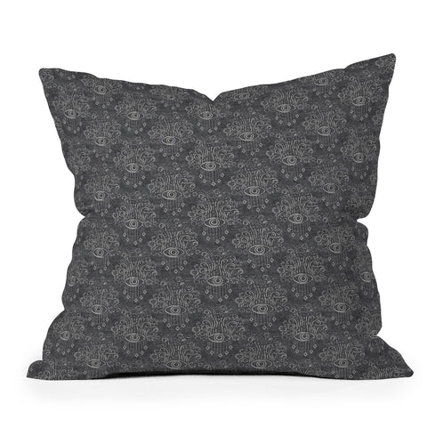 Little Arrow Design Co bohemian eyes on gray Outdoor Throw Pillow