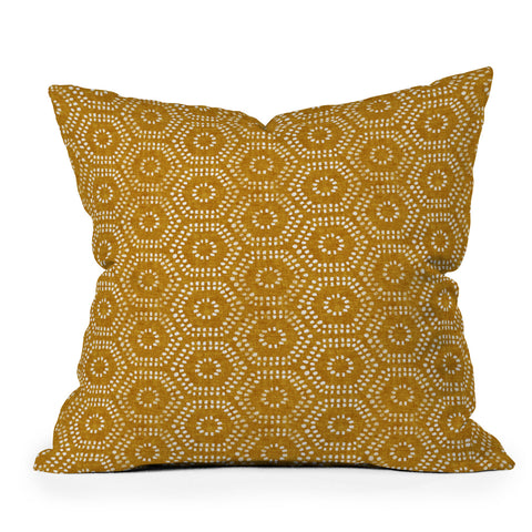 Little Arrow Design Co boho hexagons gold Outdoor Throw Pillow