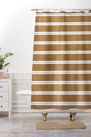 Little Arrow Design Co Cadence stripes rust beige Shower Curtain And Mat