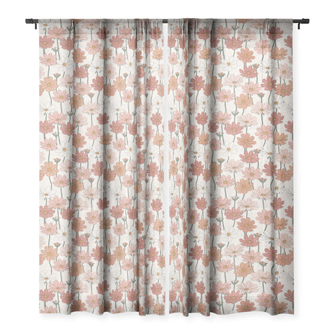 Little Arrow Design Co cosmos floral warm Sheer Window Curtain