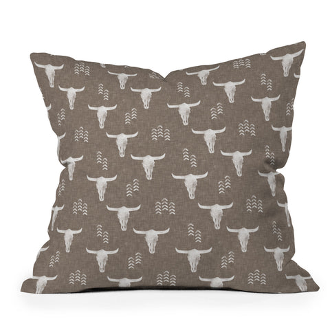 Little Arrow Design Co cow skulls on taupe Outdoor Throw Pillow