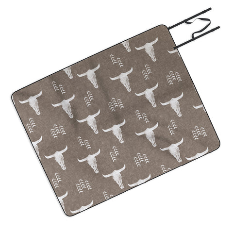 Little Arrow Design Co cow skulls on taupe Picnic Blanket