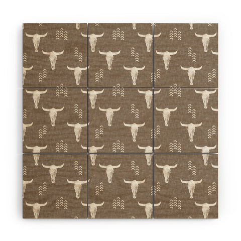 Little Arrow Design Co cow skulls on taupe Wood Wall Mural