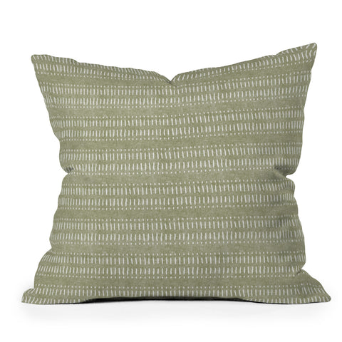 Little Arrow Design Co dash dot stripes olive Outdoor Throw Pillow