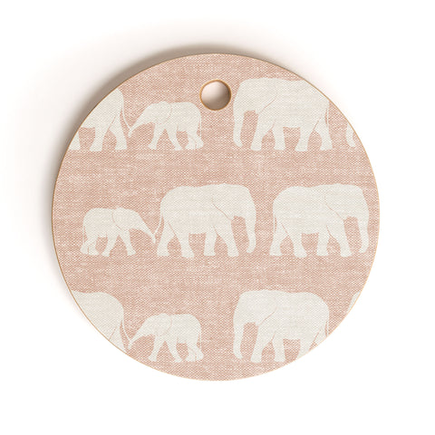 Little Arrow Design Co elephants marching dusty pink Cutting Board Round