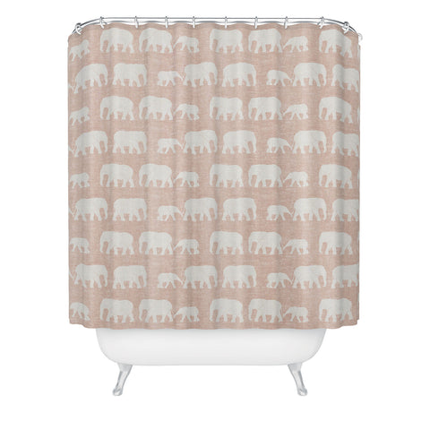 Little Arrow Design Co elephants marching dusty pink Shower Curtain